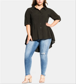 City Chic Women's Fierce High low Shirt -Green Size X-Large