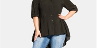City Chic Women's Fierce High low Shirt -Green Size X-Large