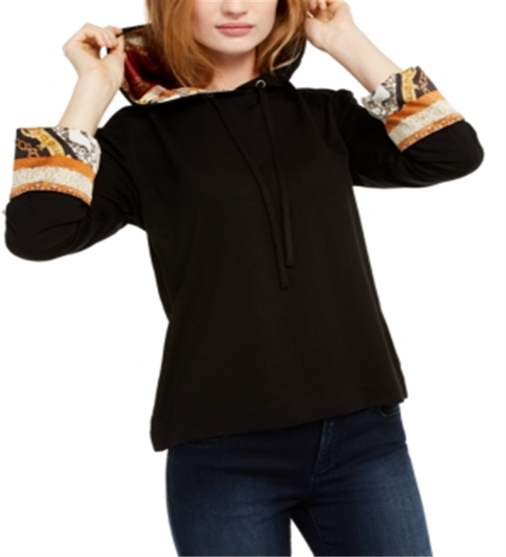 INC International Concepts Women's Printed-Cuff Hoodie Black Size XL