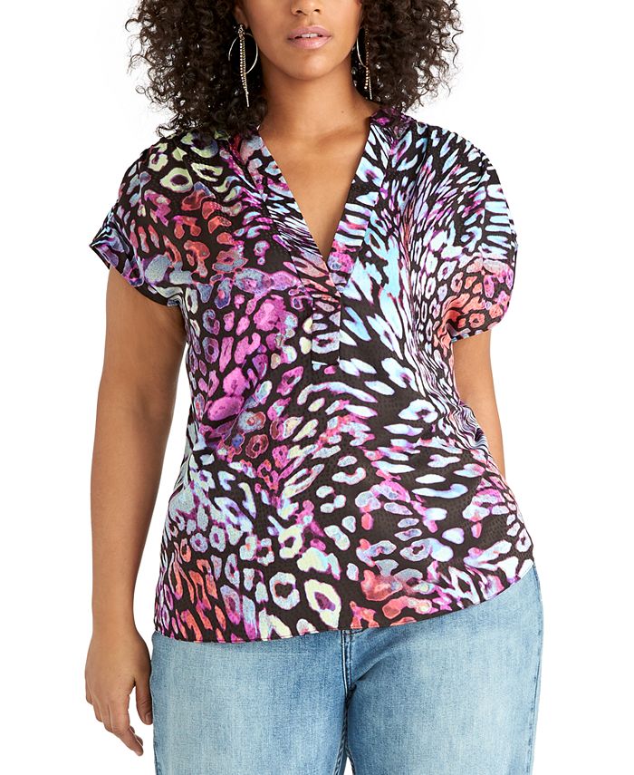 Rachel Roy Women's Plus Odelia Printed Top Black Size 0X