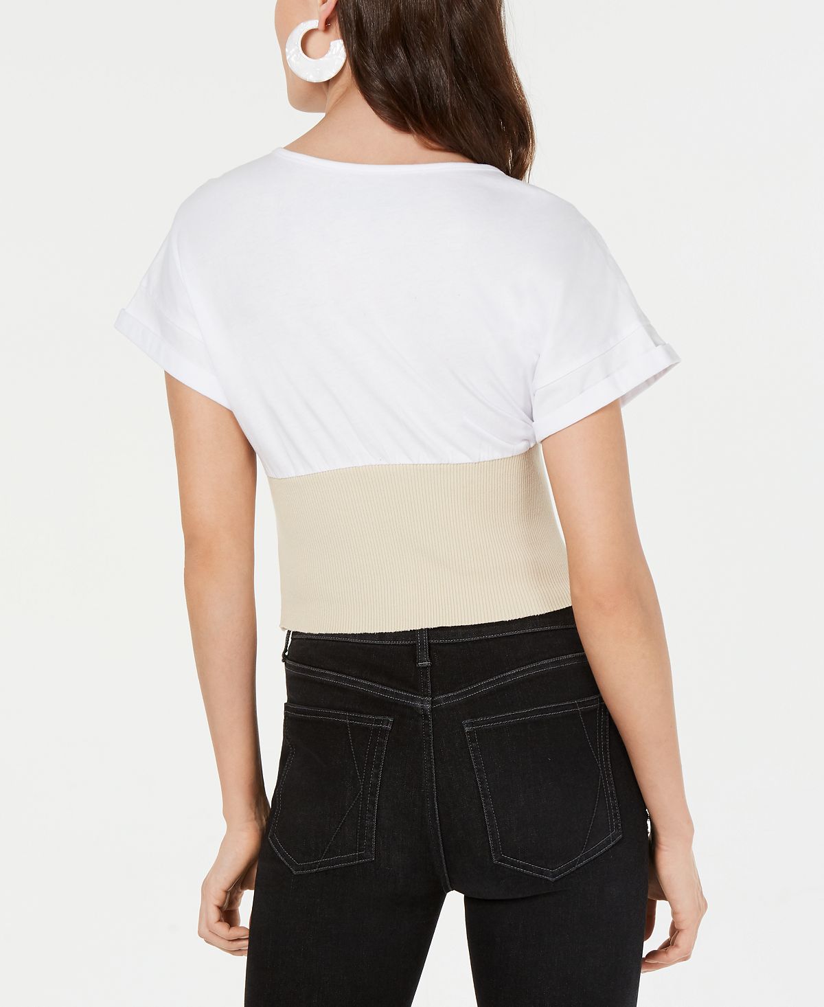 Kendall Kylie Women's Seamed Cuff Sleeves Corset Top White Size L