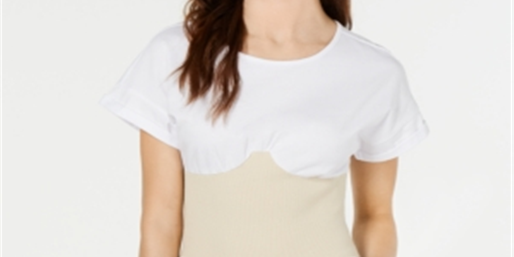 Kendall Kylie Women's Seamed Cuff Sleeves Corset Top White Size L