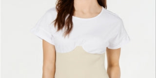 Kendall Kylie Women's Seamed Cuff Sleeves Corset Top White Size L