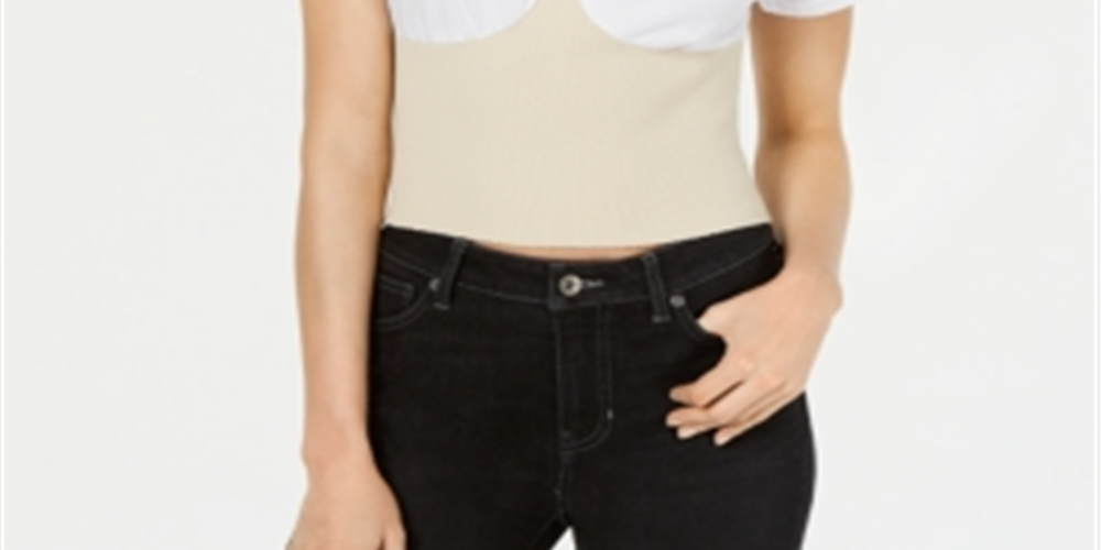 Kendall Kylie Women's Seamed Cuff Sleeves Corset Top White Size L