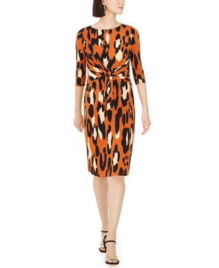 MSK Women's Leopard Print Tie Front Dress Orange Size Petite M