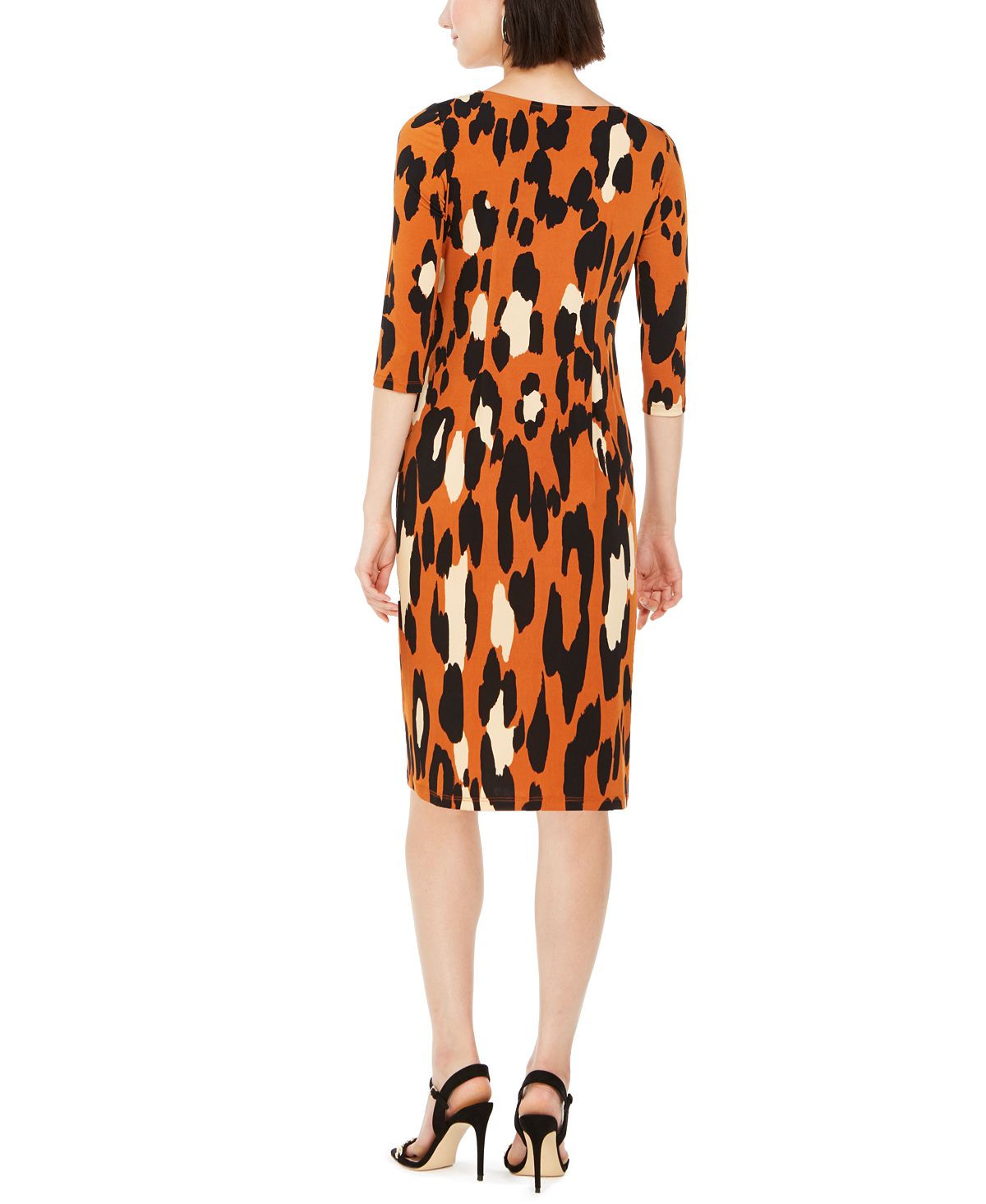 MSK Women's Leopard Print Tie Front Dress Orange Size Petite M