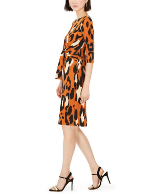 MSK Women's Leopard Print Tie Front Dress Orange Size Petite M