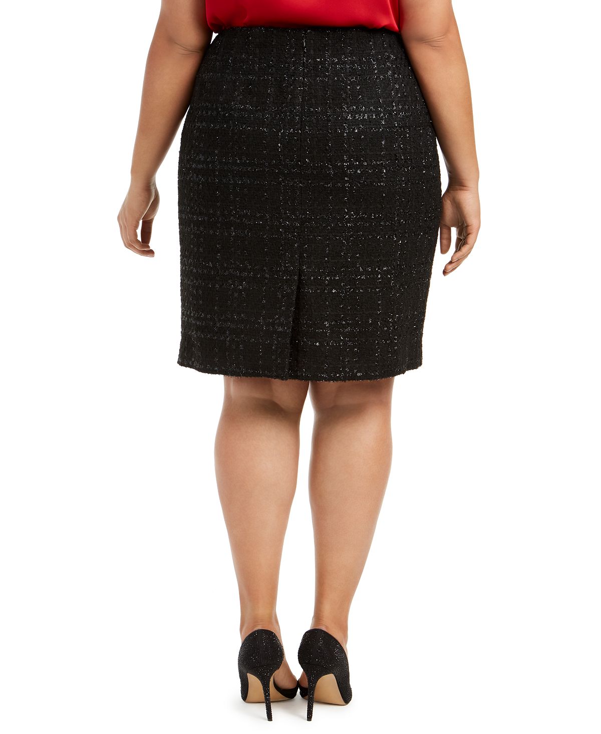 Calvin Klein Women's Plus Tweed Metallic Pencil Skirt Black Size 20W