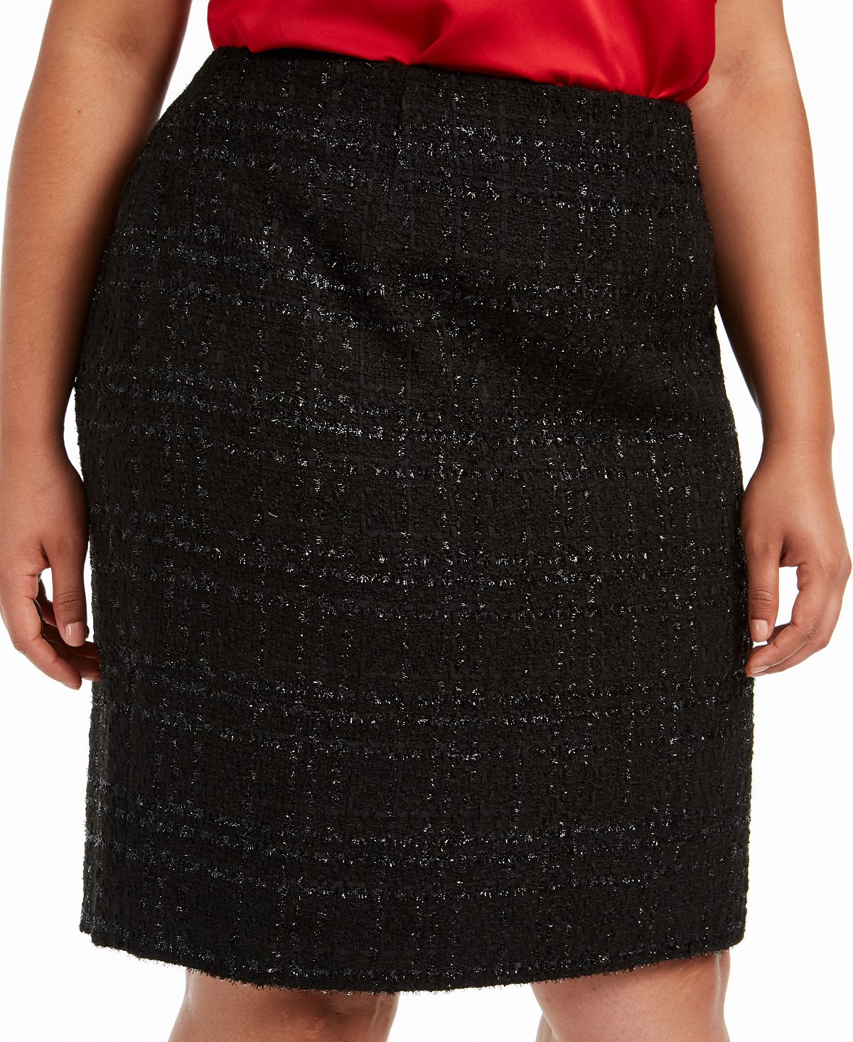 Calvin Klein Women's Plus Tweed Metallic Pencil Skirt Black Size 20W