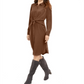 Alfani Women's Tie Waist Knee Length Shirtdress Brown  Size 16