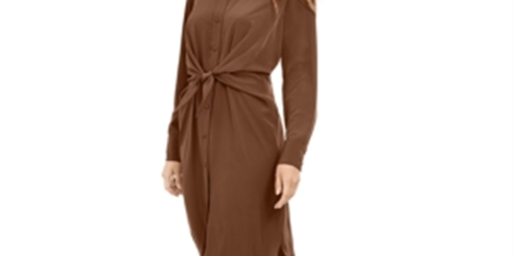 Alfani Women's Tie Waist Knee Length Shirtdress Brown  Size 16