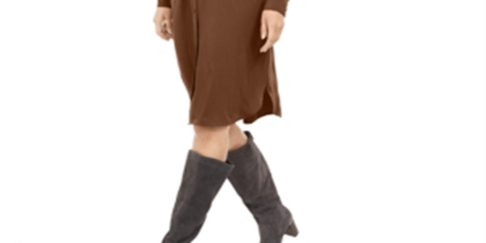 Alfani Women's Tie Waist Knee Length Shirtdress Brown  Size 16