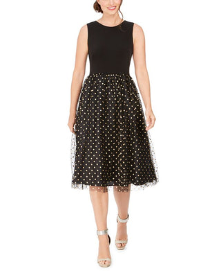 Calvin Klein Women's Clip-Dot Fit Flare Dress Black Size 14