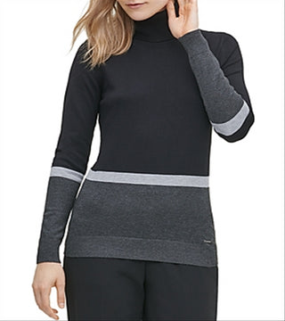 Calvin Klein Women's Color Block Turtleneck Sweater Black Size XL