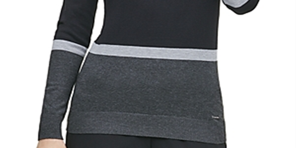 Calvin Klein Women's Color Block Turtleneck Sweater Black Size XL