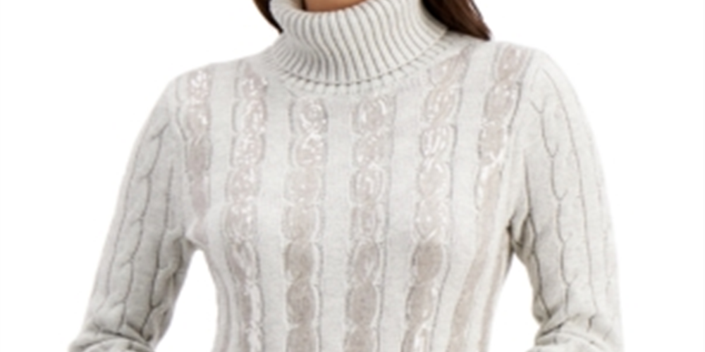 Charter Club Women's Sequin Stripe Turtleneck Gray Size Large
