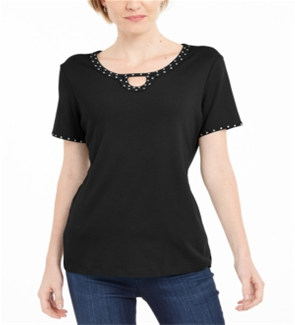 Karen Scott Women's Studded Keyhole Top Black Size X-Large