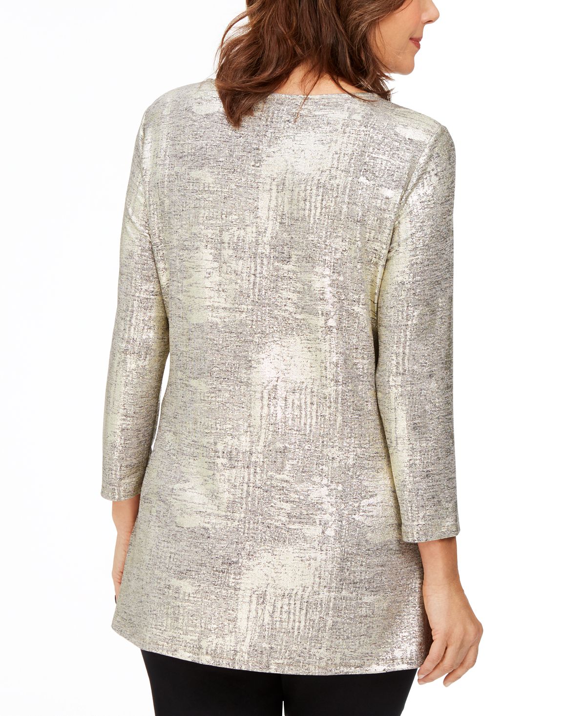 Jm Collection Petite Space-Dyed Embellished-Zipper Top Gold Size Petite XL