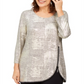 Jm Collection Petite Space-Dyed Embellished-Zipper Top Gold Size Petite XL