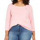 Tommy Hilfiger Women's Plus 3/4 Sleeve T-Shirt Pink Size 2XL