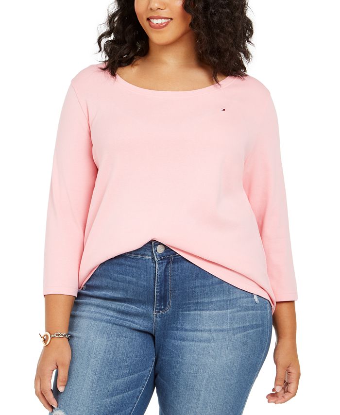 Tommy Hilfiger Women's Plus 3/4 Sleeve T-Shirt Pink Size 2XL