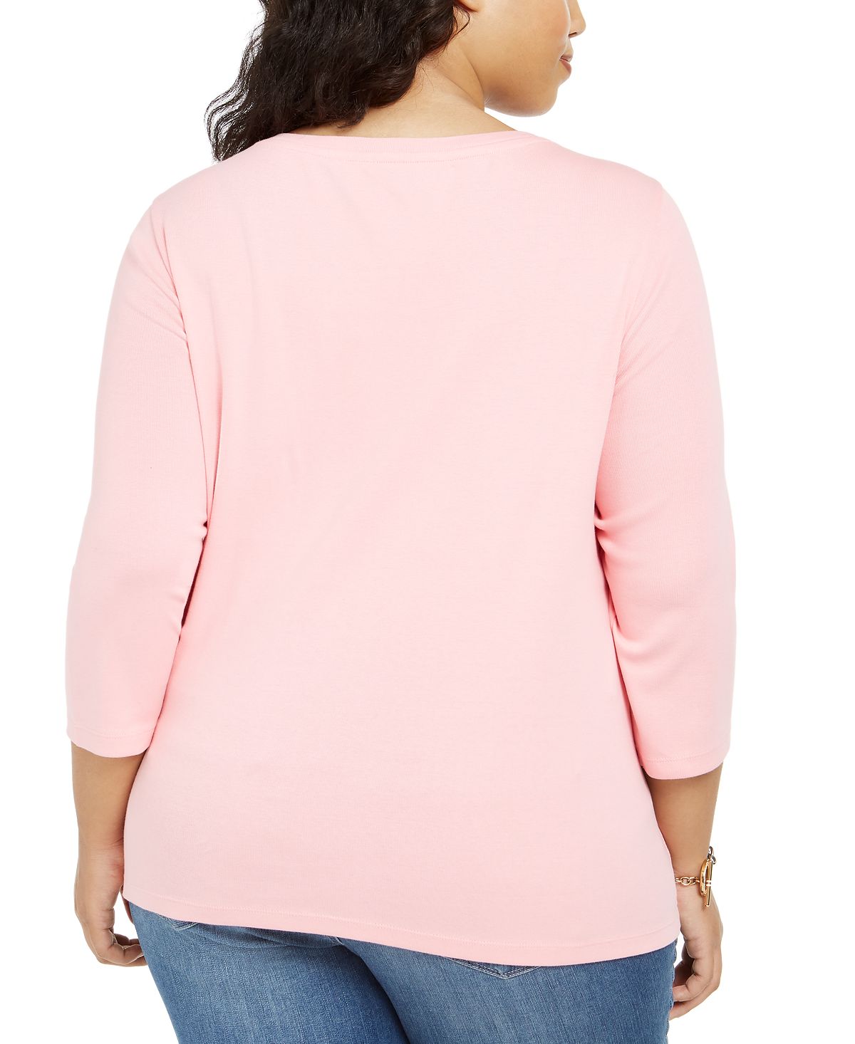 Tommy Hilfiger Women's Plus 3/4 Sleeve T-Shirt Pink Size 2XL