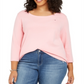 Tommy Hilfiger Women's Plus 3/4 Sleeve T-Shirt Pink Size 2XL