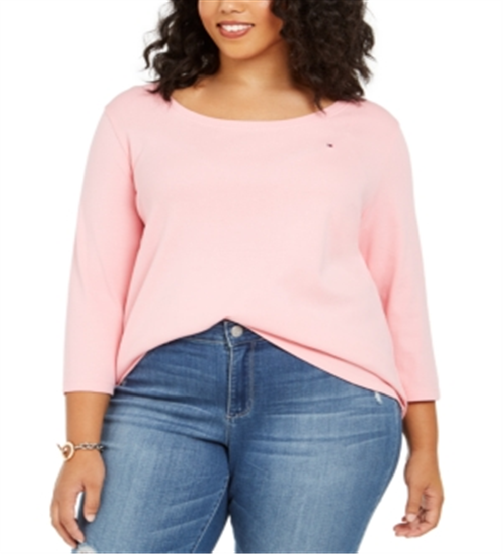 Tommy Hilfiger Women's Plus 3/4 Sleeve T-Shirt Pink Size 2XL