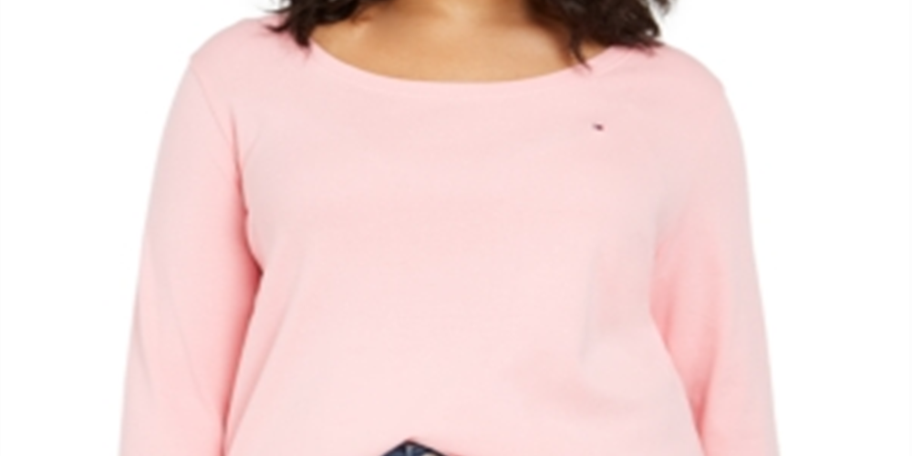 Tommy Hilfiger Women's Plus 3/4 Sleeve T-Shirt Pink Size 2XL
