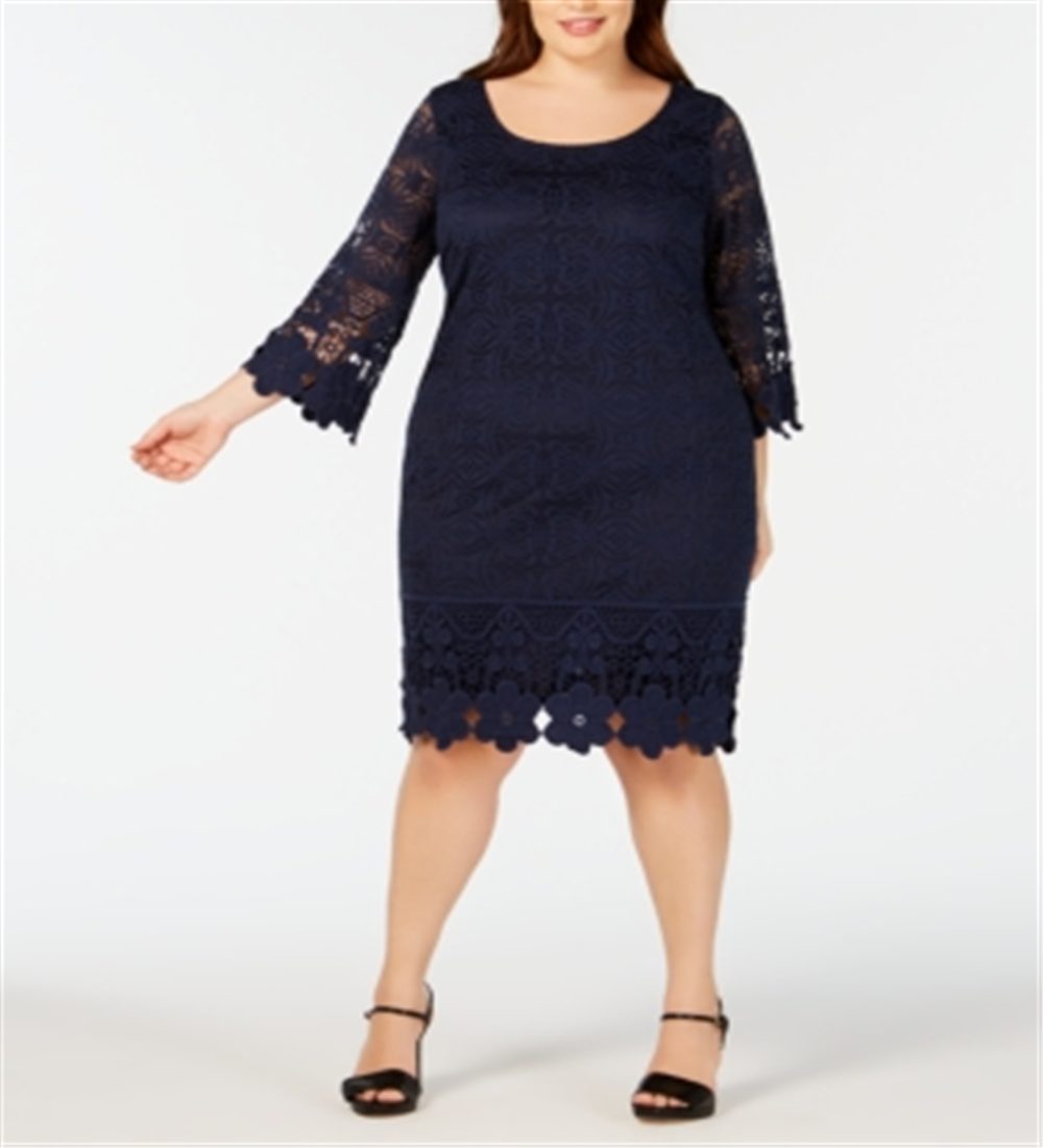 Alfani Women's Crochet Trim Illusion Dress Blue Size 3X