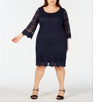 Alfani Women's Crochet Trim Illusion Dress Blue Size 3X