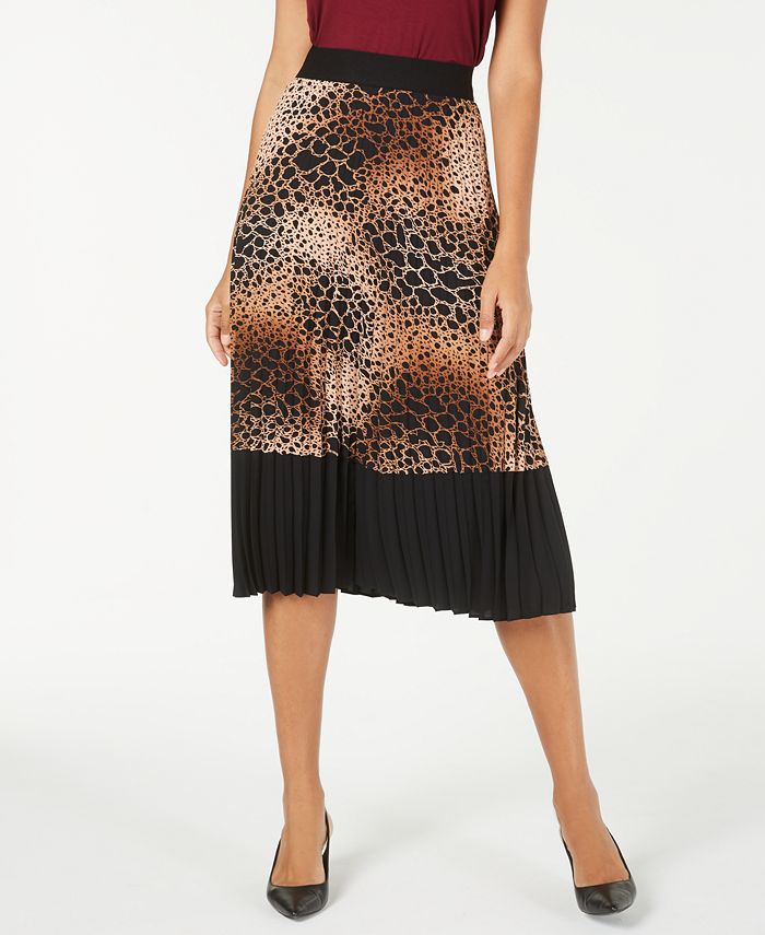Alfani Women's Printed Pleated MIDI Skirt -Brown Size Petite XL