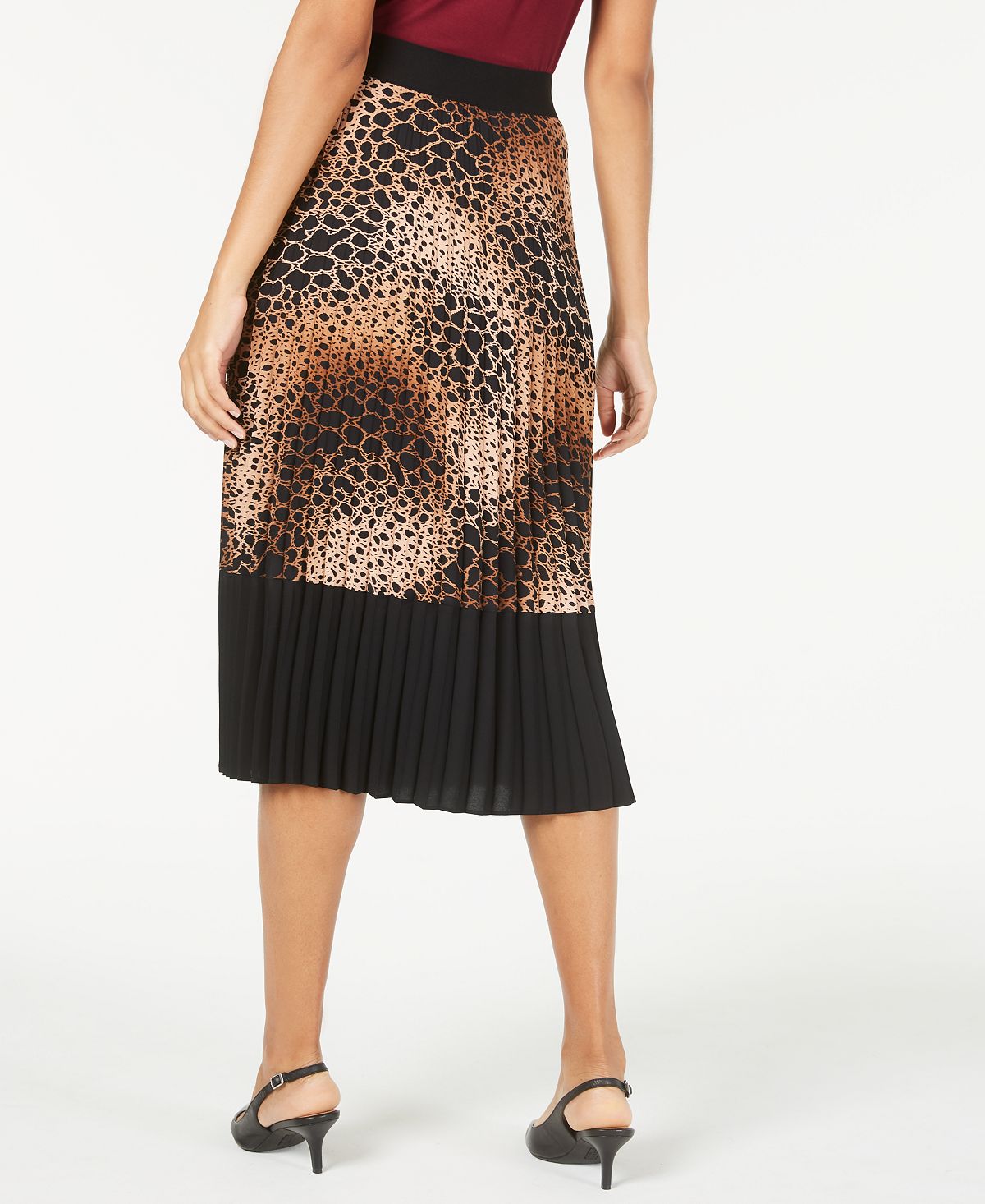 Alfani Women's Printed Pleated MIDI Skirt -Brown Size Petite XL