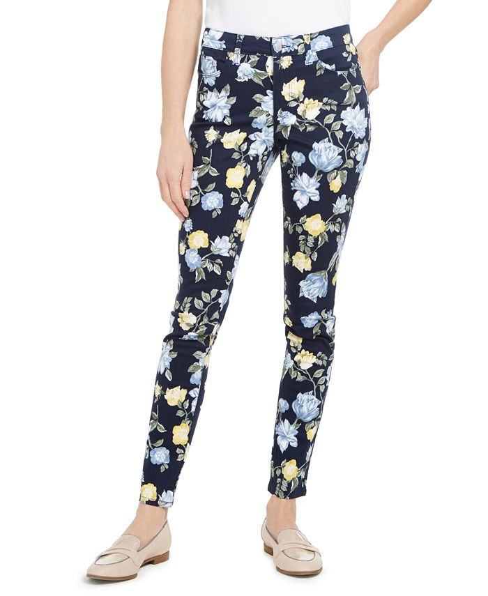 Charter Club Women's Floral Lexington Straight Leg Jeans Blue Size 16