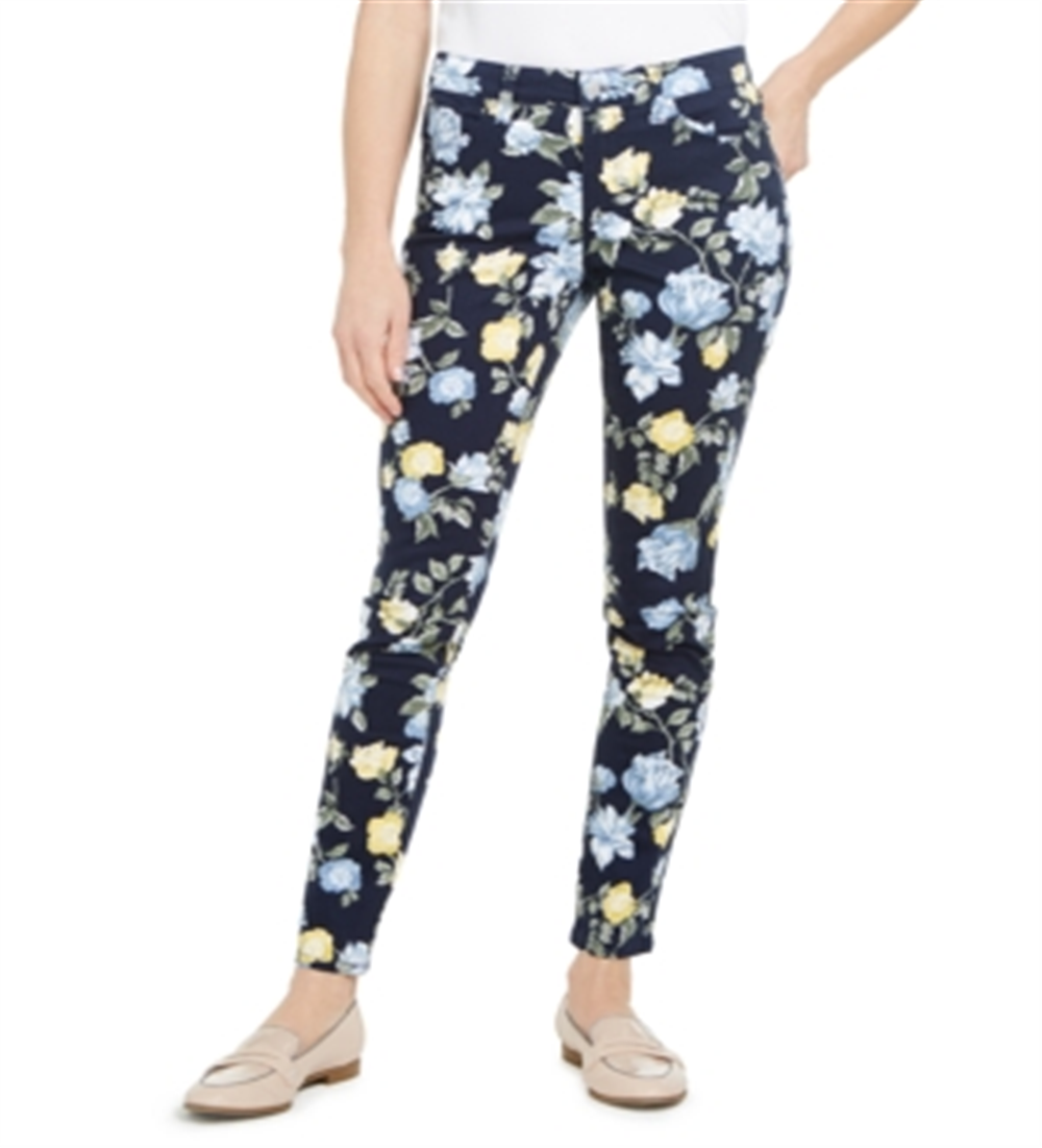 Charter Club Women's Floral Lexington Straight Leg Jeans Blue Size 16