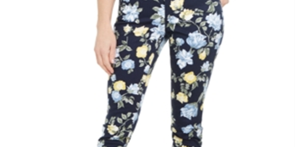 Charter Club Women's Floral Lexington Straight Leg Jeans Blue Size 16