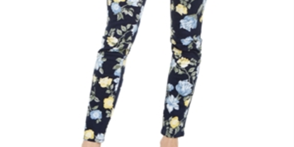 Charter Club Women's Floral Lexington Straight Leg Jeans Blue Size 16