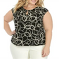 Kasper Women's Cap Sleeve Printed Keyhole Stretch Top -Black Size 3X