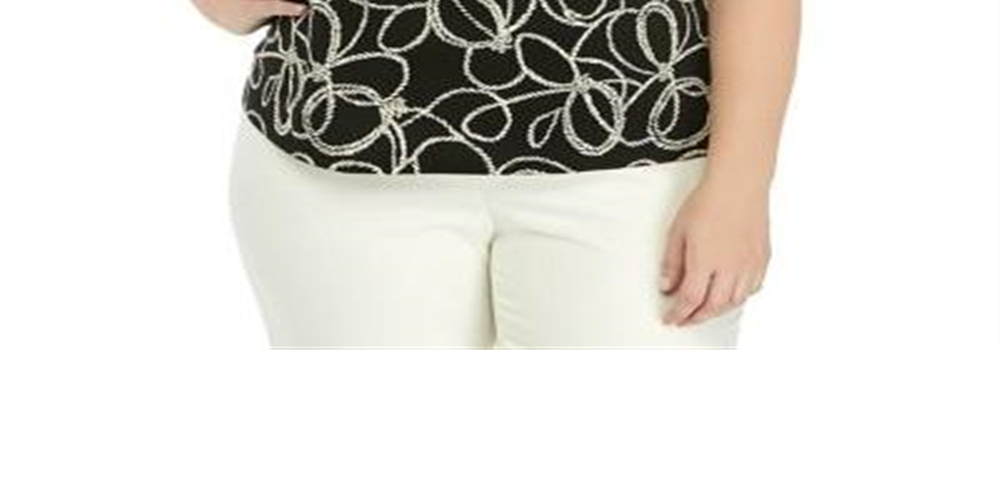 Kasper Women's Cap Sleeve Printed Keyhole Stretch Top -Black Size 3X