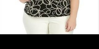 Kasper Women's Cap Sleeve Printed Keyhole Stretch Top -Black Size 3X