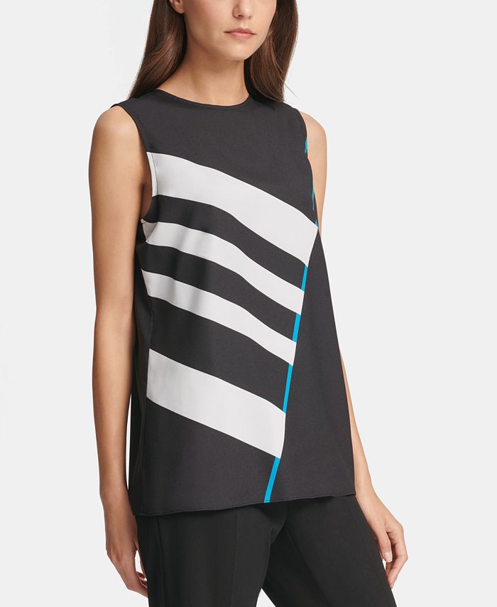 DKNY Women's Striped Top Black Size X-Large