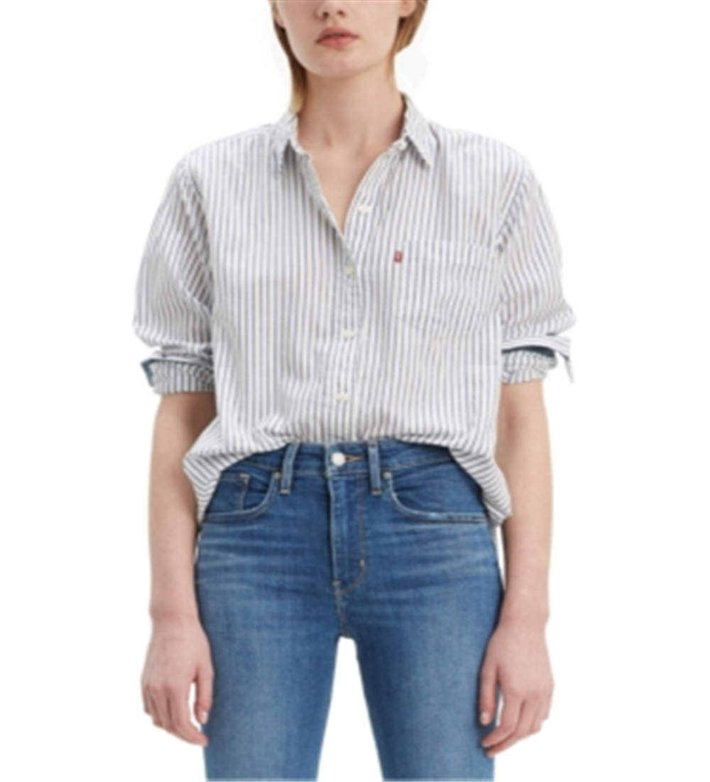Levi's Women's Striped Cotton Double Button Shirt White Size Small