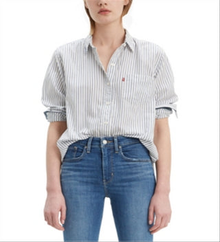 Levi's Women's Striped Cotton Double Button Shirt White Size Small