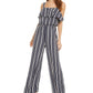 Bar III Women's  Ruffle-Trim Striped Jumpsuit  Blue Size M