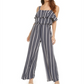 Bar III Women's  Ruffle-Trim Striped Jumpsuit  Blue Size M
