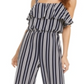 Bar III Women's  Ruffle-Trim Striped Jumpsuit  Blue Size M