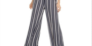 Bar III Women's  Ruffle-Trim Striped Jumpsuit  Blue Size M