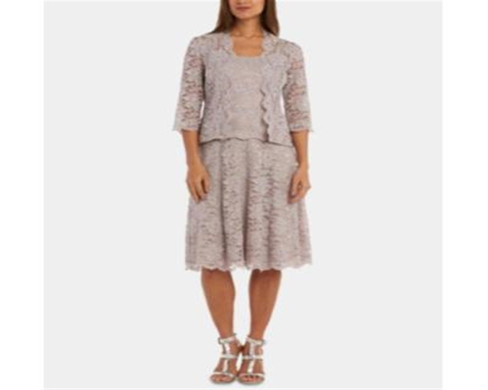 R M Richards Women's Glitter Lace Dress Jacket  Brown Size 18