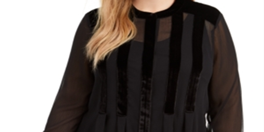 Alfani Women's  Velvet Long Sleeve Jewel Neck Blouse Top Black Size 0X