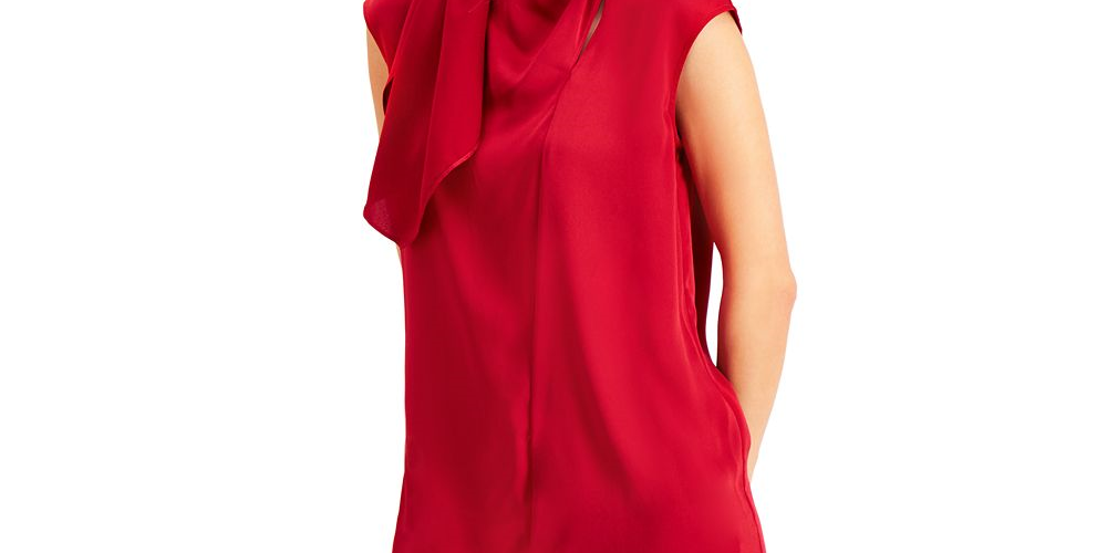 Alfani Women's Scarf Neck Tunic Red Size XS